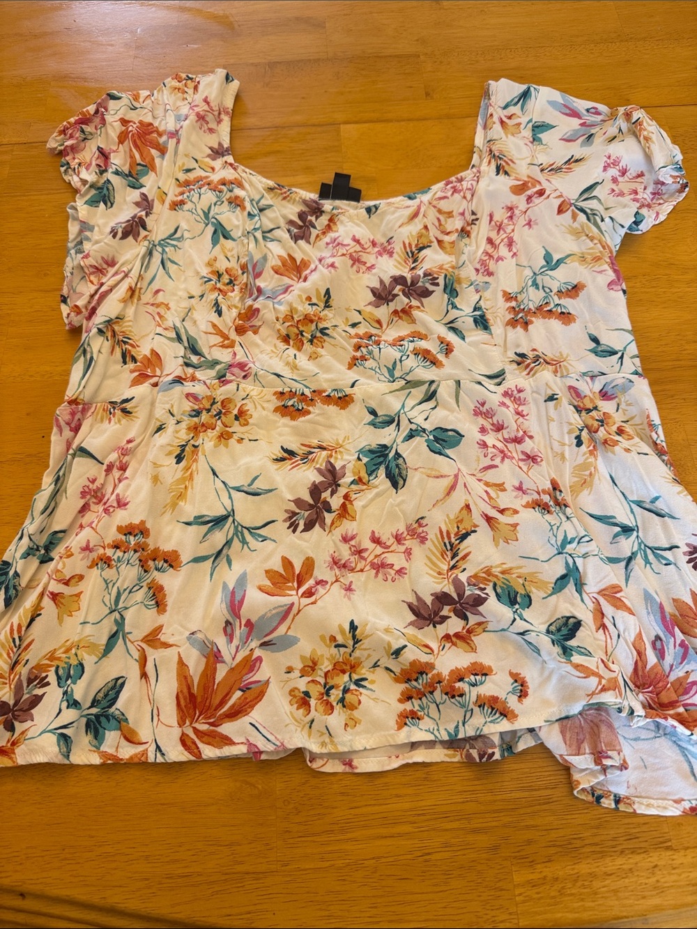 torrid Cream Floral Peplum Blouse with Teal, Rust & Pink Accents